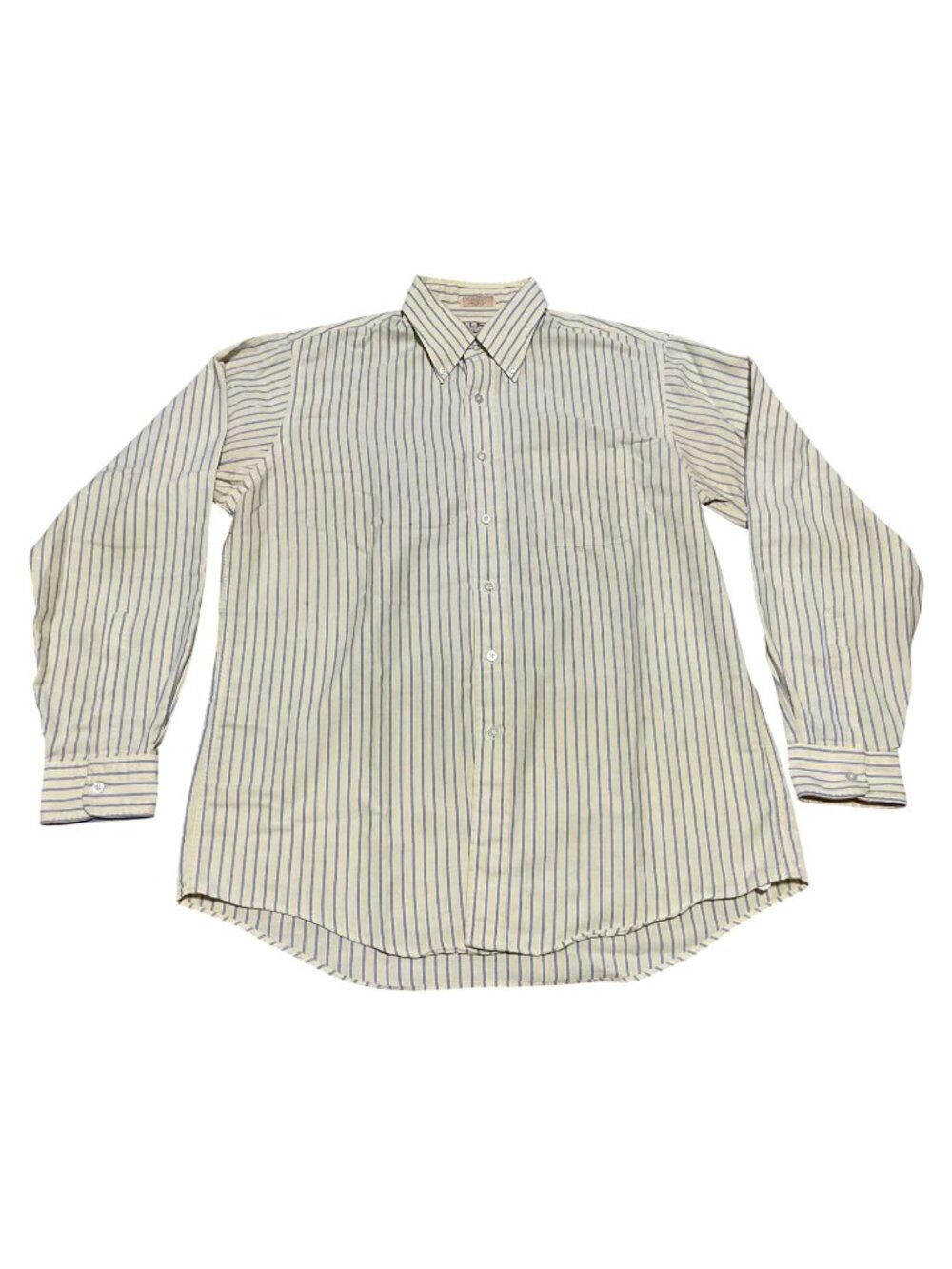 Vtg L.L. Bean Striped Long Sleeve Shirt Sz L Yellow Blue Cotton Blend USA Made